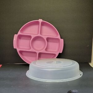 VTG Rubbermaid Servin Saver 12" Round Vegetable Fruit Dip Tray 0259 Pink Rose